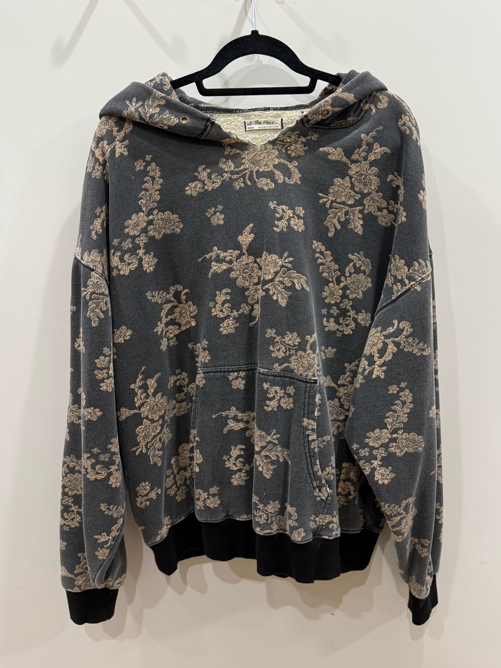 We The Free Gray Crewneck Hoodie with Beige Floral Print